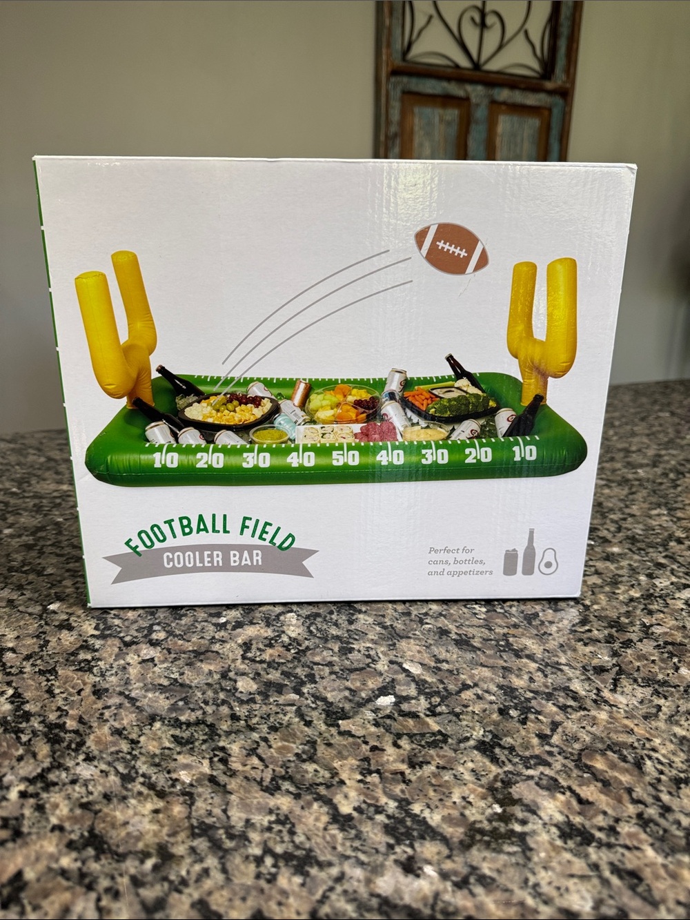 Football Field Cooler Bar Inflatable with Goalpost Detail - Green & Yellow NEW